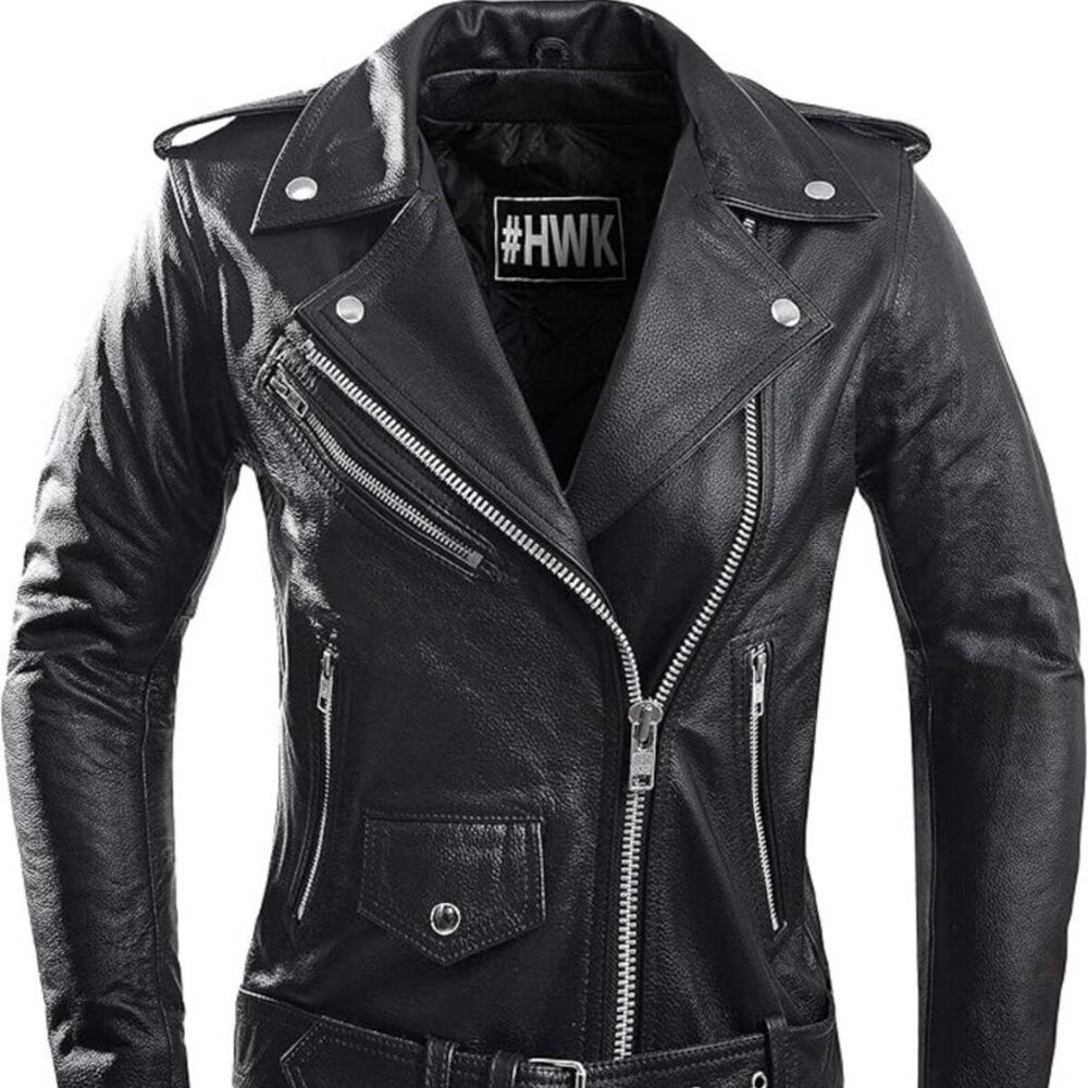 Women's HWK Brando Leather Motorcycle Jacket –Genuine, Weather & Water Resistant